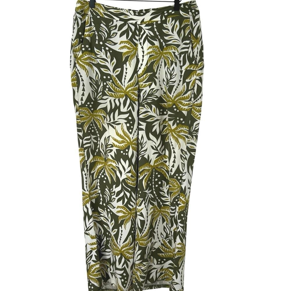 Old Navy Playa Wide Leg Pant Tropical Palm Print High Rise Resort Travel Women L